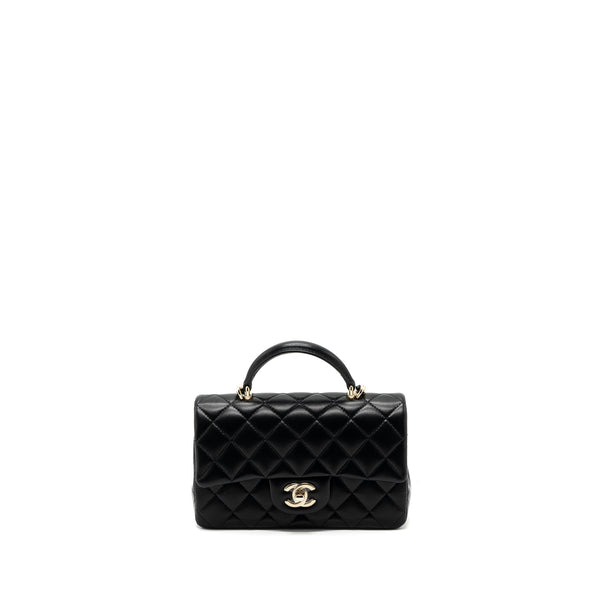 Chanel Top Handle Mini Rectangular Flap Bag Lambskin Black LGHW(Microchip)