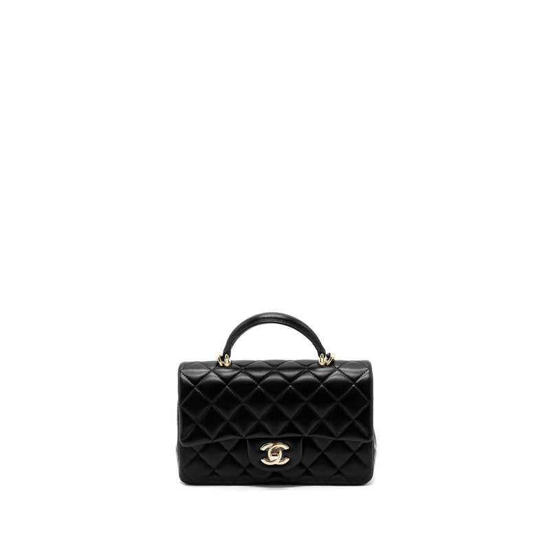 Chanel Top Handle Mini Rectangular Flap Bag Lambskin Black LGHW(Microc