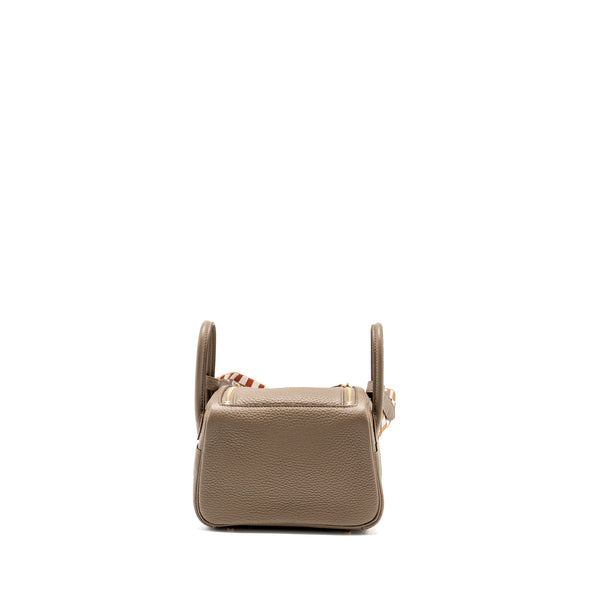 Hermes mini Lindy Clemence Etoupe with Chai-Nata-Blue Brume Strap GHW Stamp W