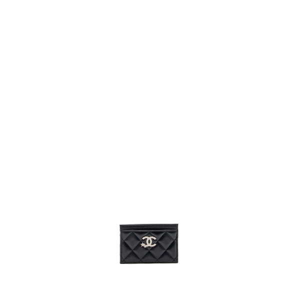 Chanel classic quilted card holder with limited CC logo lambskin black SHW (microchip)