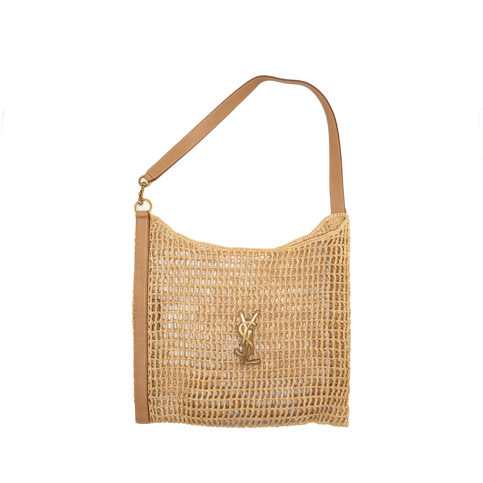 Saint Laurent/YSL Oxalis Crochet Shoulder Bag Riffia/Leather Beige GHW