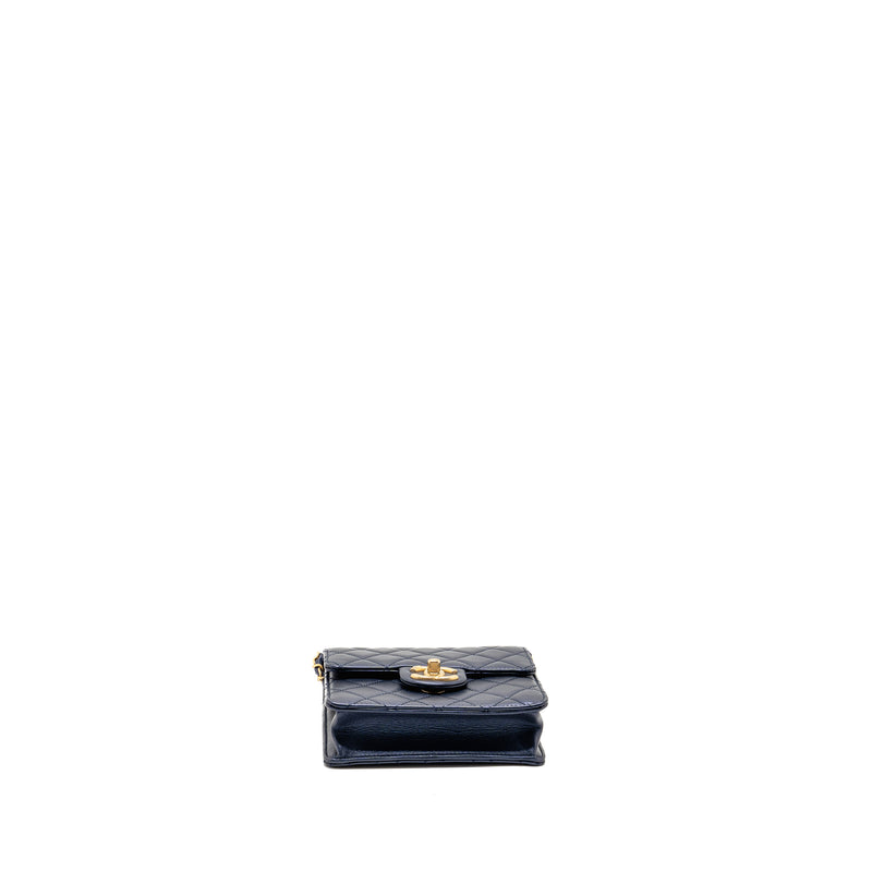 Chanel pearl decorated quilted flap bag lambskin navy GHW