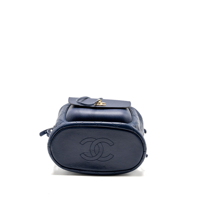 Chanel Drawstring Backpack Lambskin/Grained Calfskin Dark Blue LGHW