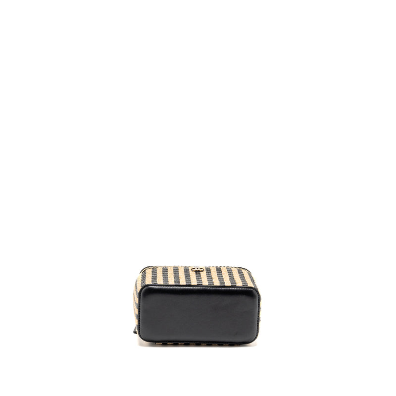 Chanel long vanity case bag raffia/calfskin black/beige LGHW