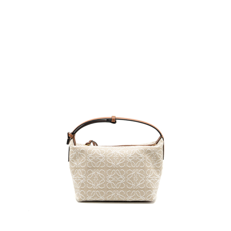 Loewe Small Cubi bag anagram jacquard canvas / calfskin beige / tan GHW