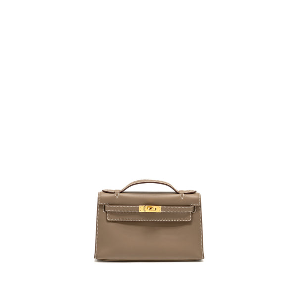 Hermes Kelly Pochette Swift Etoupe GHW Stamp W