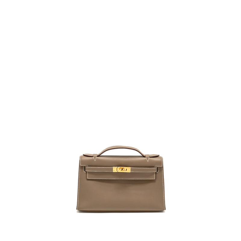 Hermes Kelly Pochette Swift Etoupe GHW Stamp W