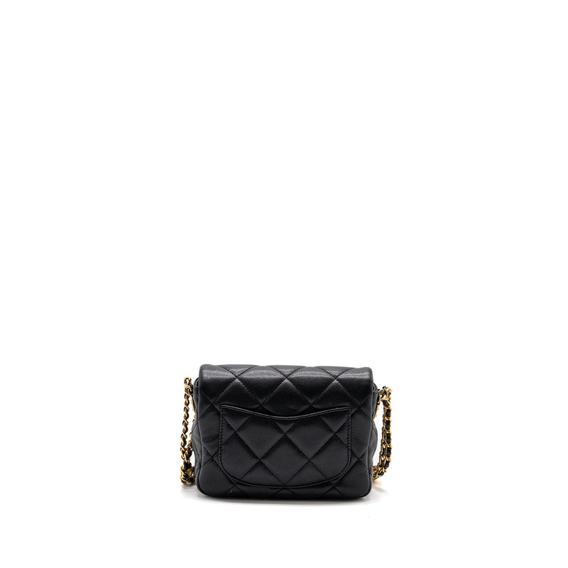 CHANEL Mini twist your button square flap bag caviar BLACK GHW