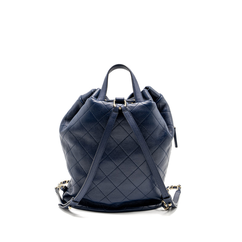 Chanel Drawstring Backpack Lambskin/Grained Calfskin Dark Blue LGHW