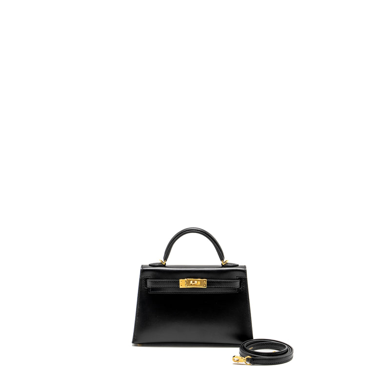 Hermes Mini Kelly Tadelakt Black GHW Stamp B