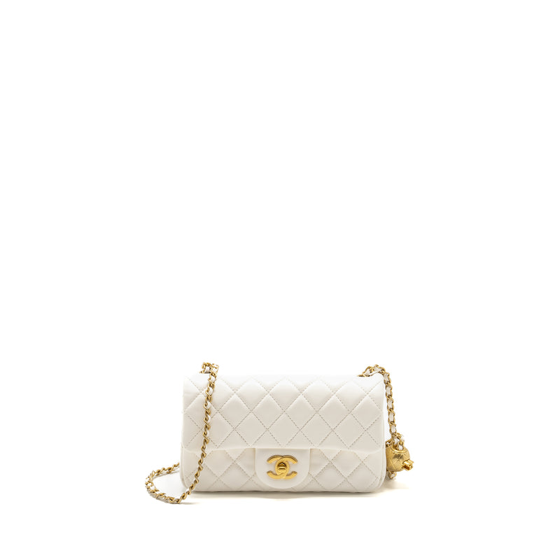 Chanel Pearl Crush Mini Rectangular Flap Bag Lambskin White GHW (Microchip)