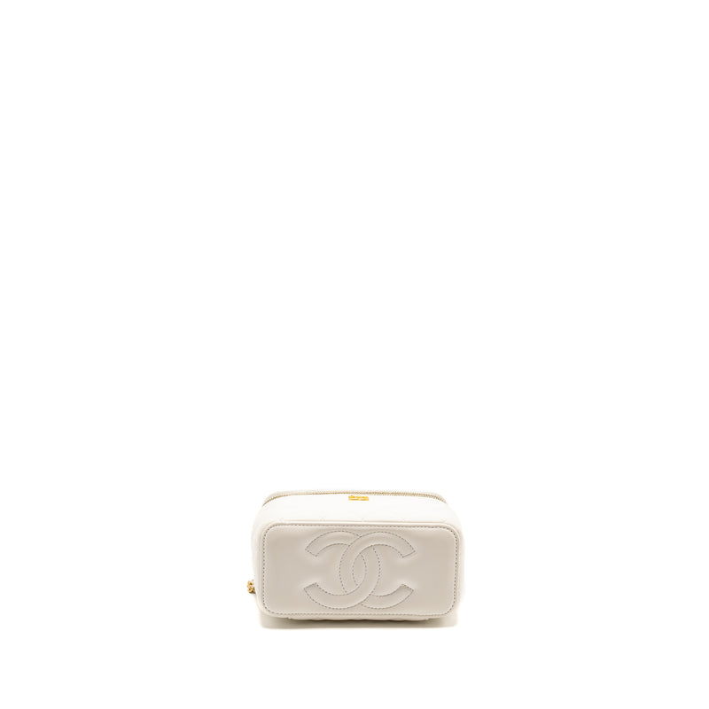 Chanel Pearl Crush Long Vanity Case Lambskin White GHW (Microchip)