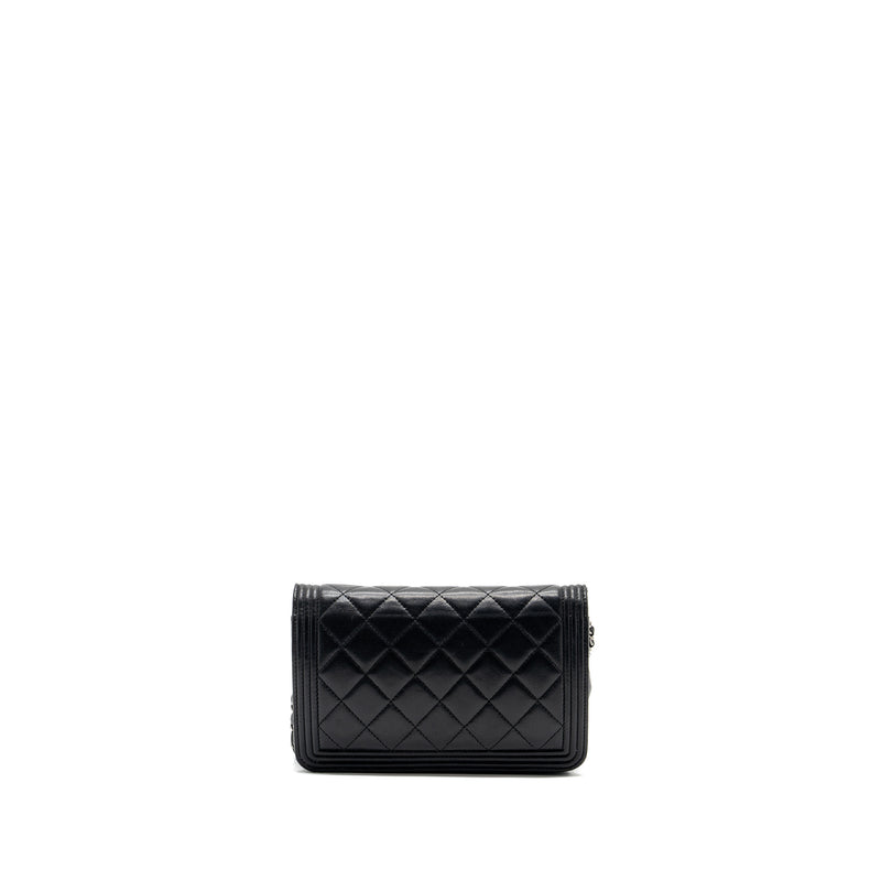 Chanel Boy Wallet On Chain Lambskin Black Ruthenium Hardware
