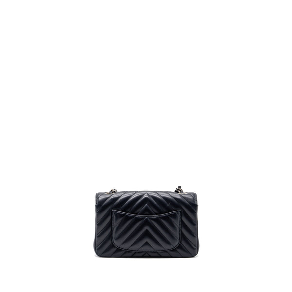 Chanel mini rectangular flap bag chevron lambskin navy SHW