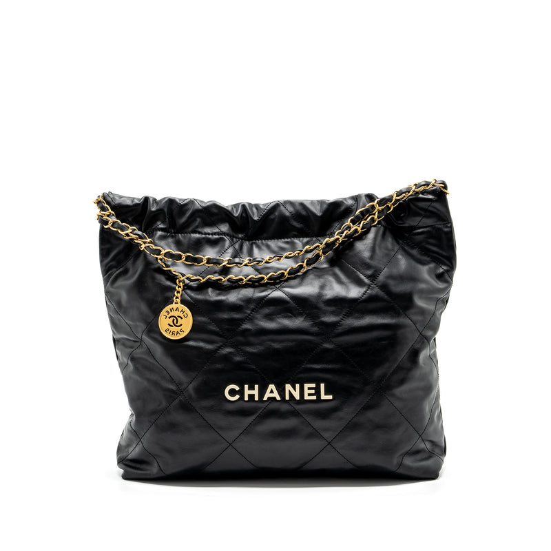 Chanel medium 22 bag calfskin leather black GHW (microchip)