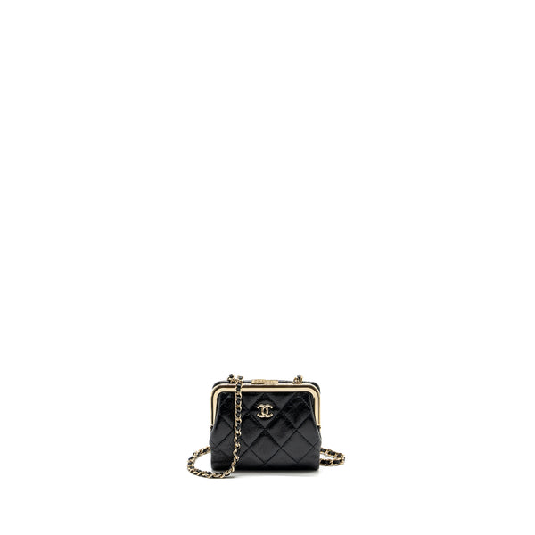 Chanel Quilted Mini Clip Purse With Chain Aged Calfskin Black LGHW (microchip)