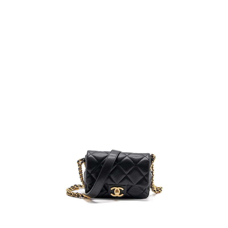 CHANEL Mini twist your button square flap bag caviar BLACK GHW