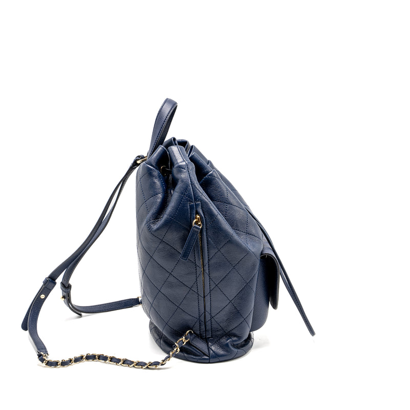 Chanel Drawstring Backpack Lambskin/Grained Calfskin Dark Blue LGHW