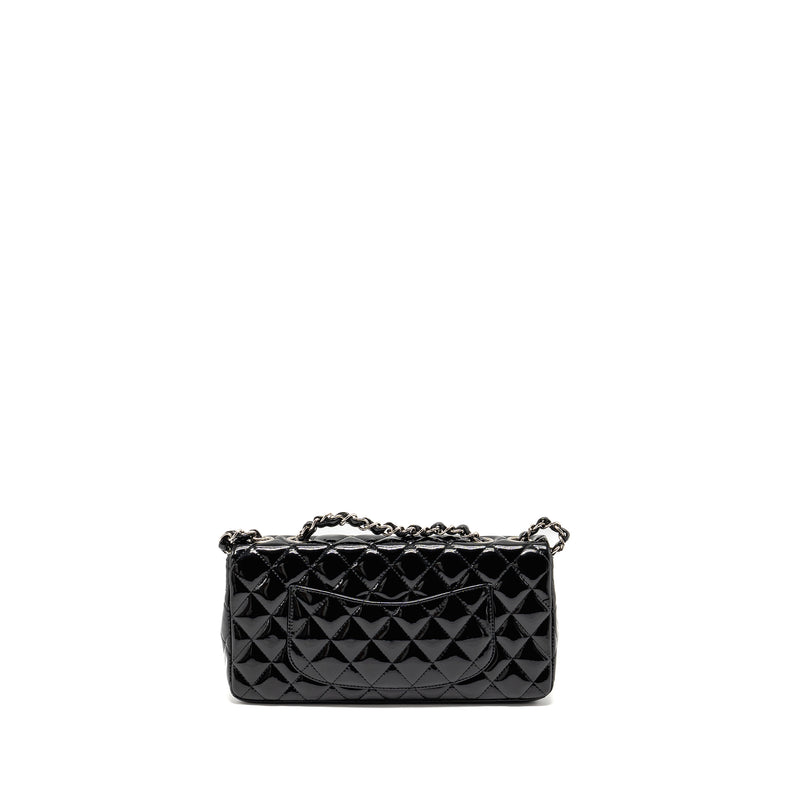 Chanel East West Flap Shoulder Bag Patent Leather Black SHW