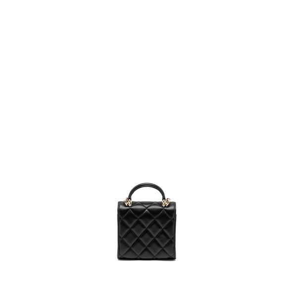 Chanel Top Handle Mini Flap Bag Lambskin Black LGHW (Microchip)