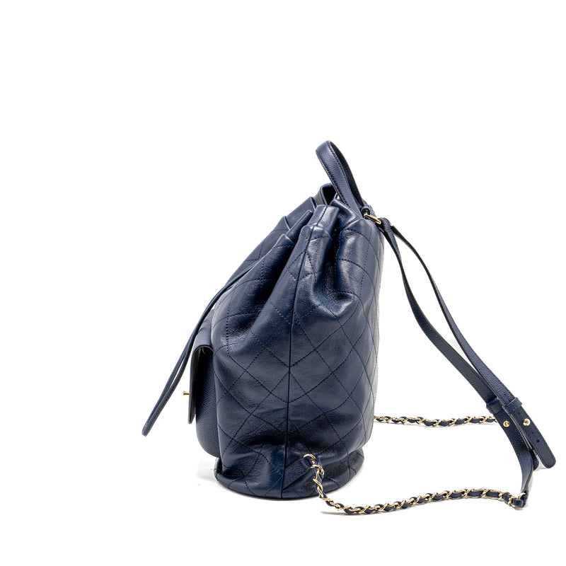 Chanel Drawstring Backpack Lambskin/Grained Calfskin Dark Blue LGHW