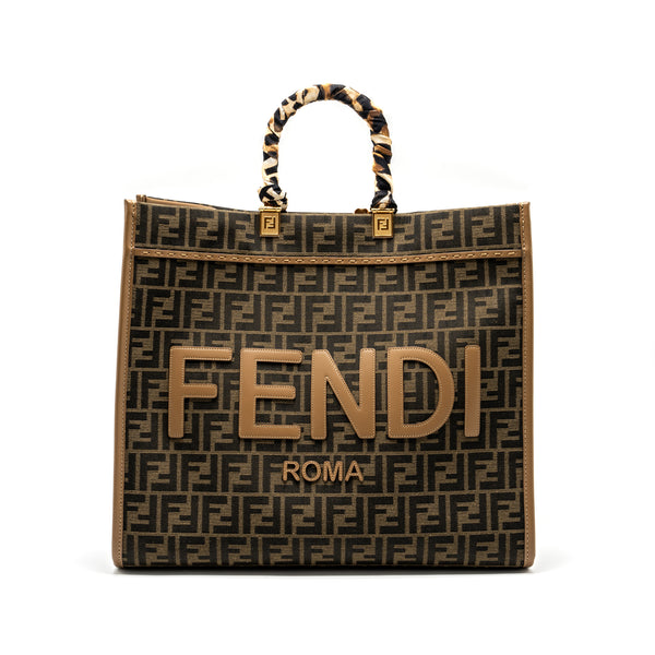 Fendi Sunshine Large Tote Shopper FF jacquard fabric Brown GHW