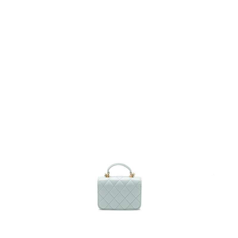 Chanel Top Handle Mini Flap Clutch with Chain Lambskin Light Blue LGHW