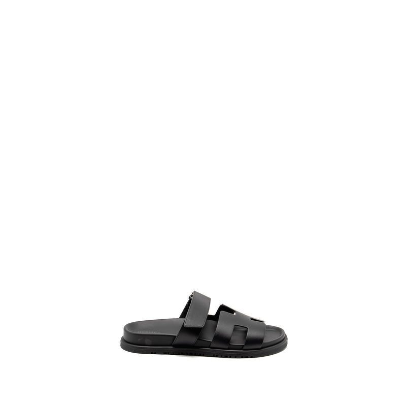 Hermes Size 38 Chypre Sandals Calfskin Black