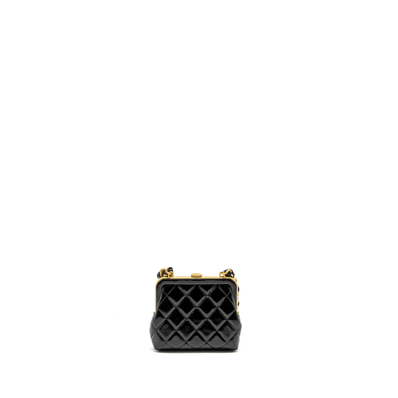 CHANEL 24A Bowknot Clutch With Chain Patent Crumpled lambskin/Shiny Lambskin Black/Pink GHW (Microchip)