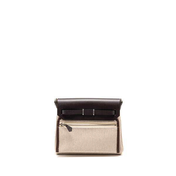 Hermes Herbag Mini Canvas/Hunter Leather Ecru-Beige/Ebene SHW Stamp K