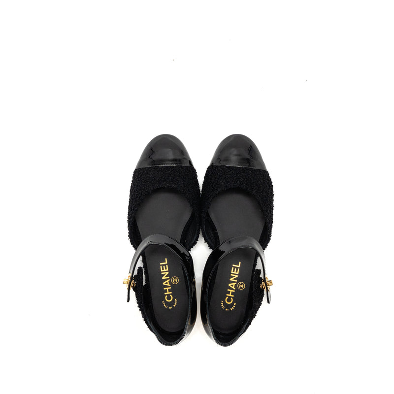 Chanel Size 39 21K CC Logo Ballerinas Tweed/Patent Calfskin Black GHW
