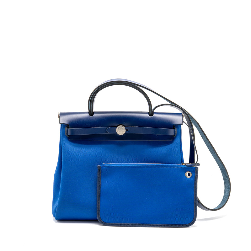 Hermes Herbag 31 Zip Bag Canvas/Hunter Leather Bleu Billard/Bleu Saphir SHW Stamp Z