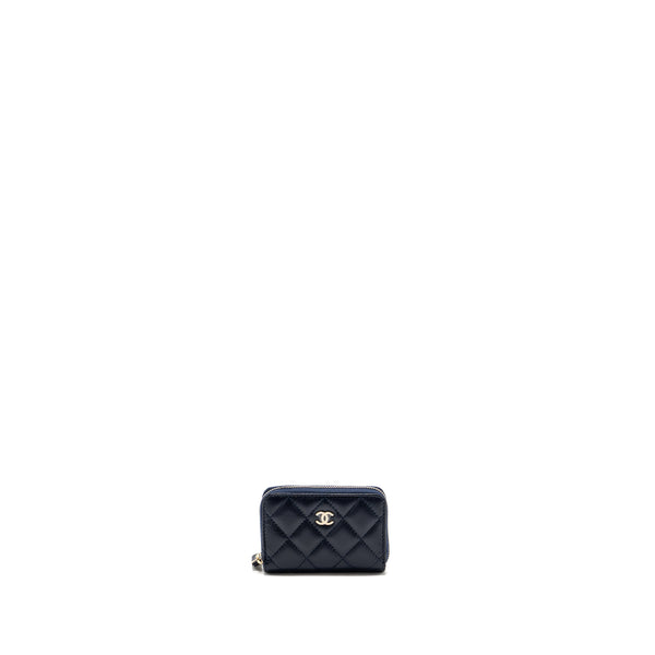 Chanel quilted zip card holder caviar navy SHW (microchip)