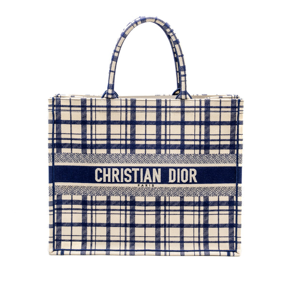 Dior Large Book Tote Linen Blue Canvas