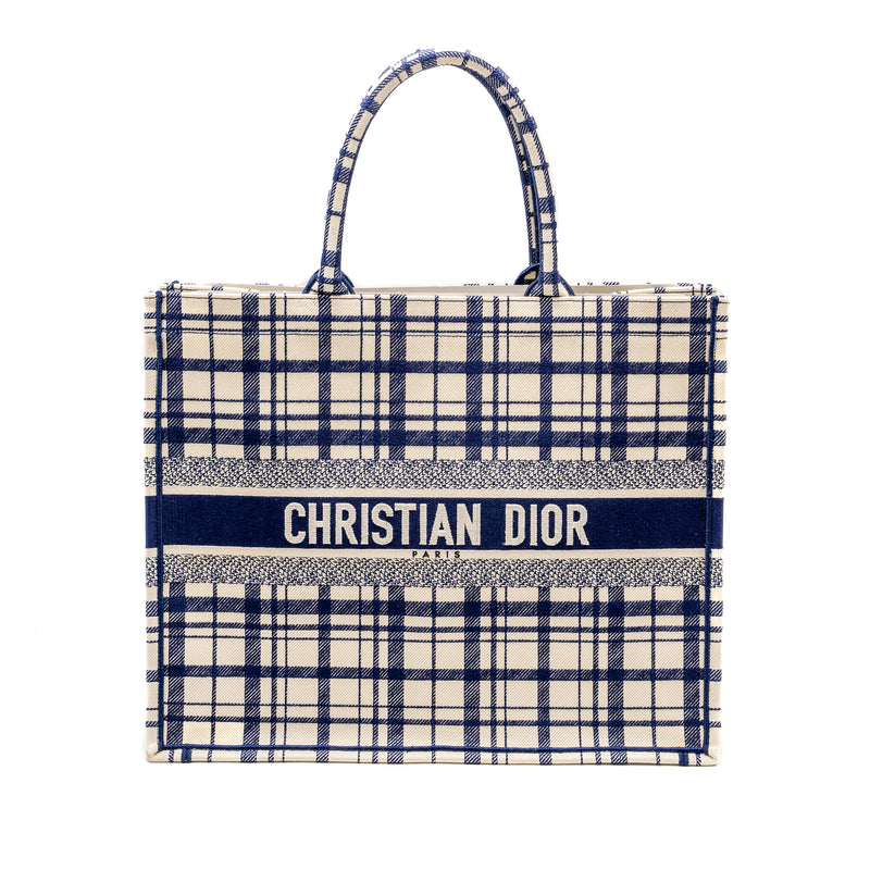 Dior Large Book Tote Linen Blue Canvas