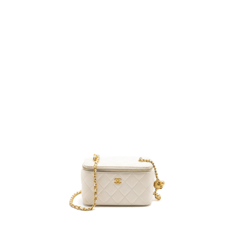 Chanel Pearl Crush Long Vanity Case Lambskin White GHW (Microchip)