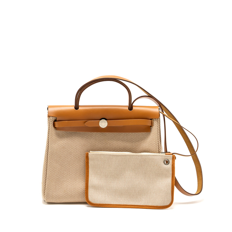 Hermes Herbag 31 zip bag canvas / hunter ecru beige / natural sable SHW stamp Y