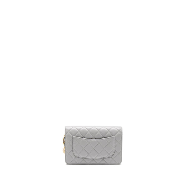 Chanel Pearl Crush Wallet on Chain Lambskin Light Grey Brushed GHW (Microchip)