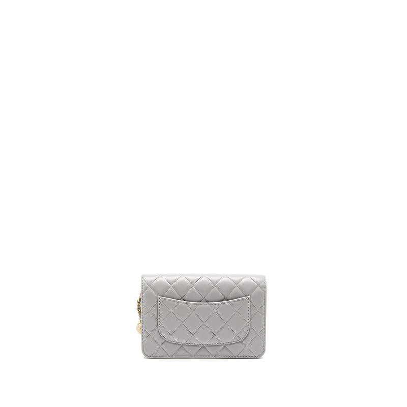 Chanel Pearl Crush Wallet on Chain Lambskin Light Grey Brushed GHW (Microchip)