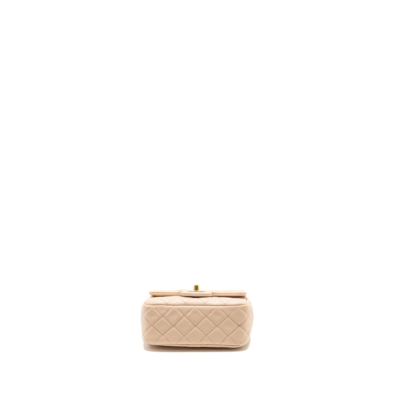 Chanel Pearl Crush Mini Square Flap Bag Lambskin Light Beige GHW (Microchip)