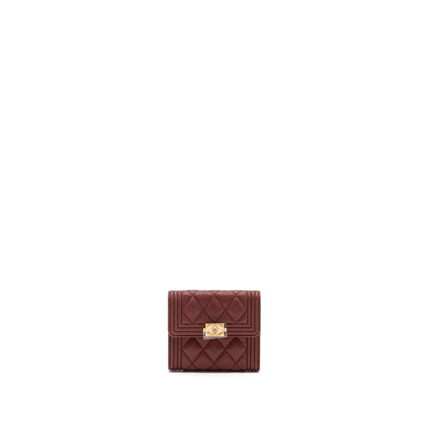 Chanel boy compact wallet caviar dark red GHW