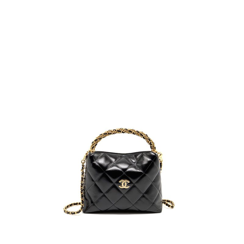 Chanel 24B Twist Chain Top Handle Hobo Lunch Box Bag Lambskin Black GHW (Microchip)