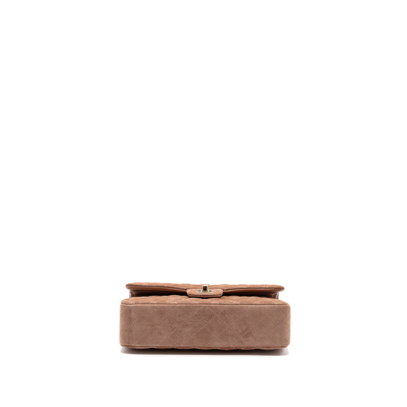 Chanel medium classic double flap bag suede leather light brown LGHW (microchip )