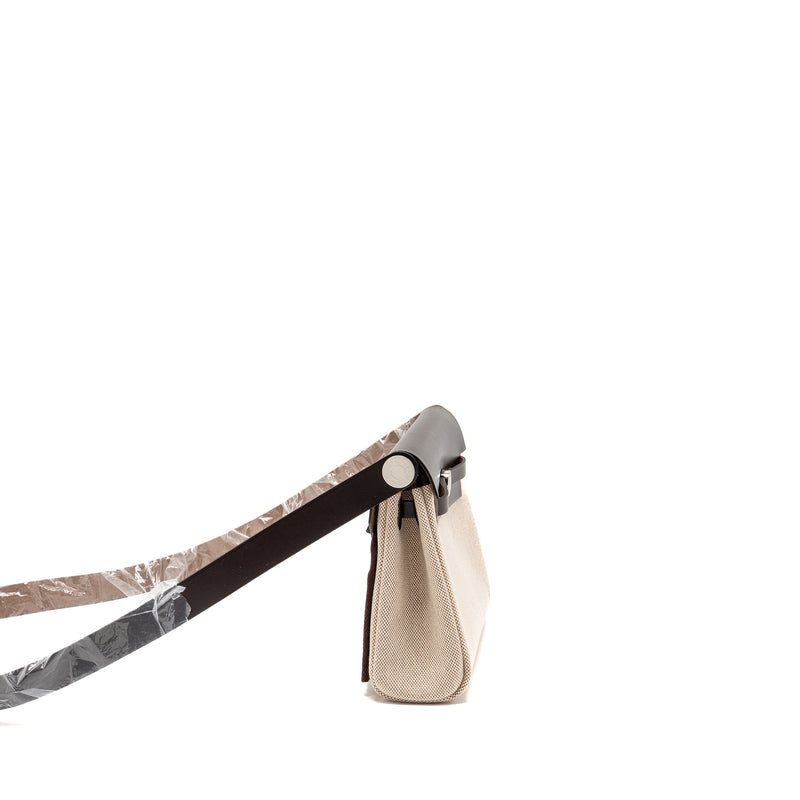 Hermes Herbag Mini Canvas/Hunter Leather Ecru-Beige/Ebene SHW Stamp K