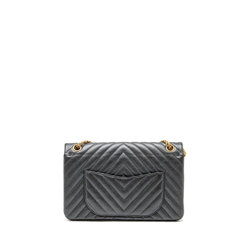 Chanel Large 2.55 226 Reissue Double Flap Bag Chevron Metallic Calfskin Charcoal GHW