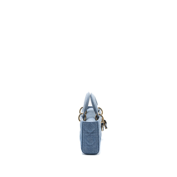 DIOR SMALL LADY  D-JOY BAG MACROCANNAGE DENIM BLUE LGHW