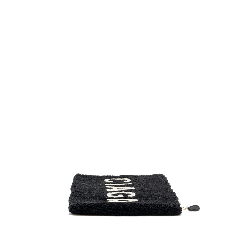 Balenciaga zip pouch clutch shearling black/ white SHW