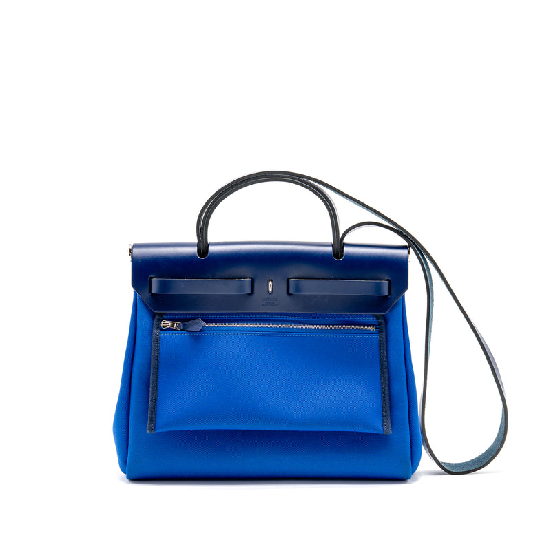 Hermes Herbag 31 Zip Bag Canvas/Hunter Leather Bleu Billard/Bleu Saphir SHW Stamp Z