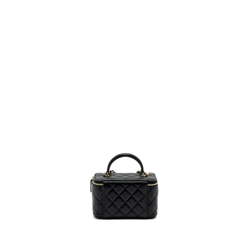 Chanel Top Handle Long Vanity Case Lambskin Black LGHW (Microchip)