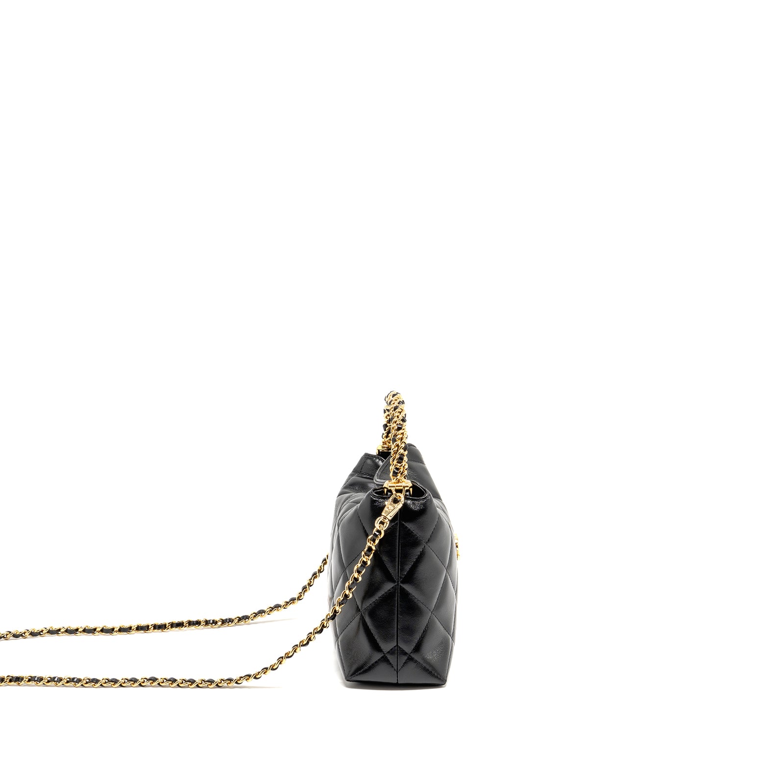 Chanel 24B Twist Chain Top Handle Hobo Lunch Box Bag Lambskin Black GH